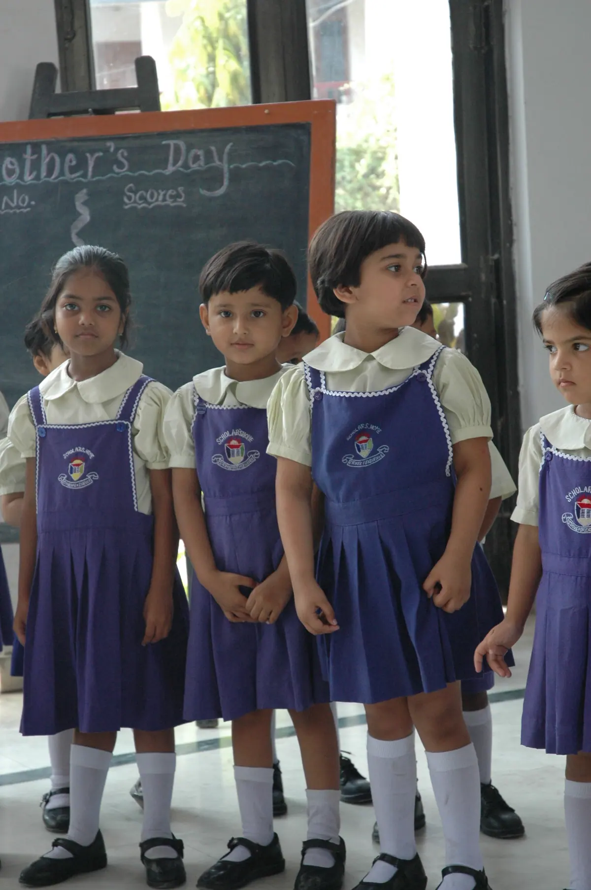 Little ones in the school's first uniforms