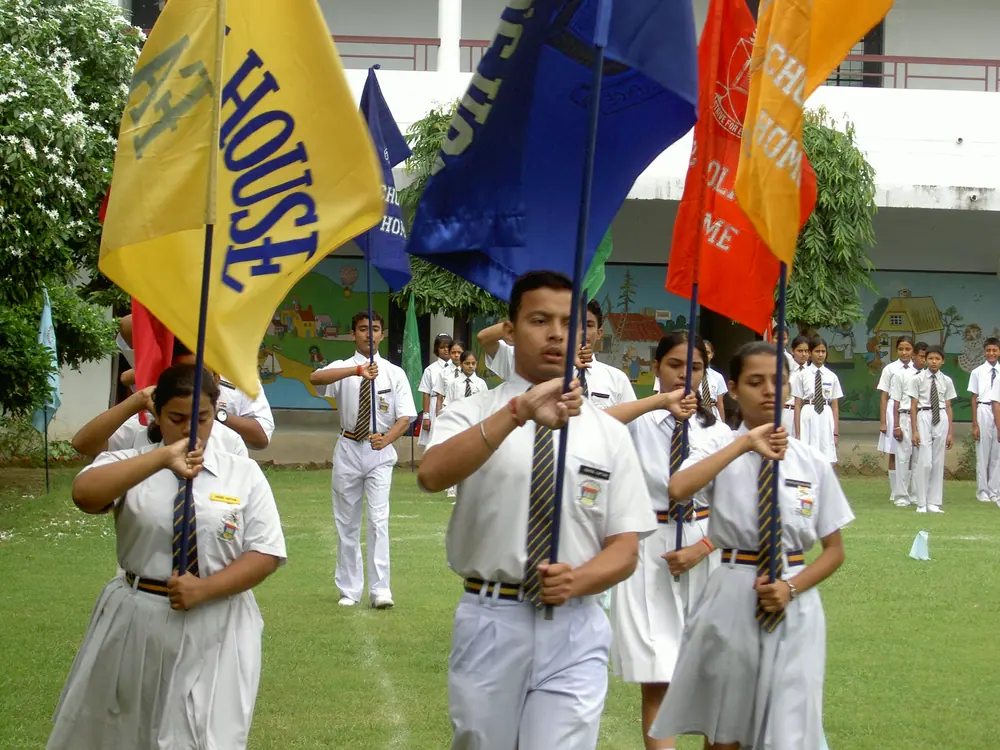 House flags at the march past