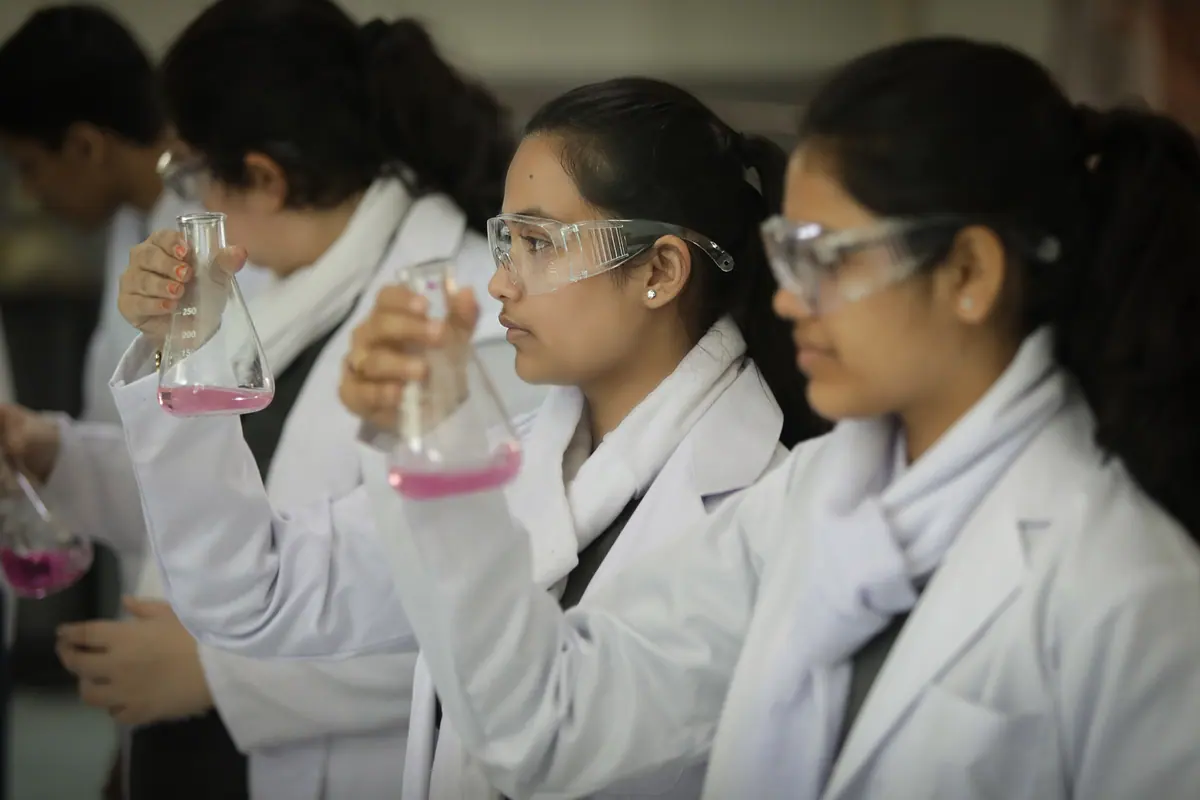 Senior students in the chemistry laboratory