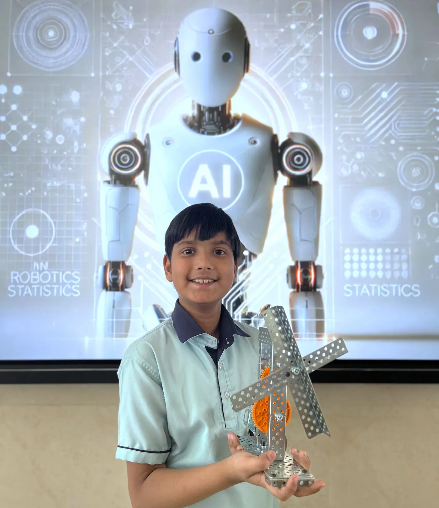 A student with his project in the Robotics & AI Lab at Scholars' Home