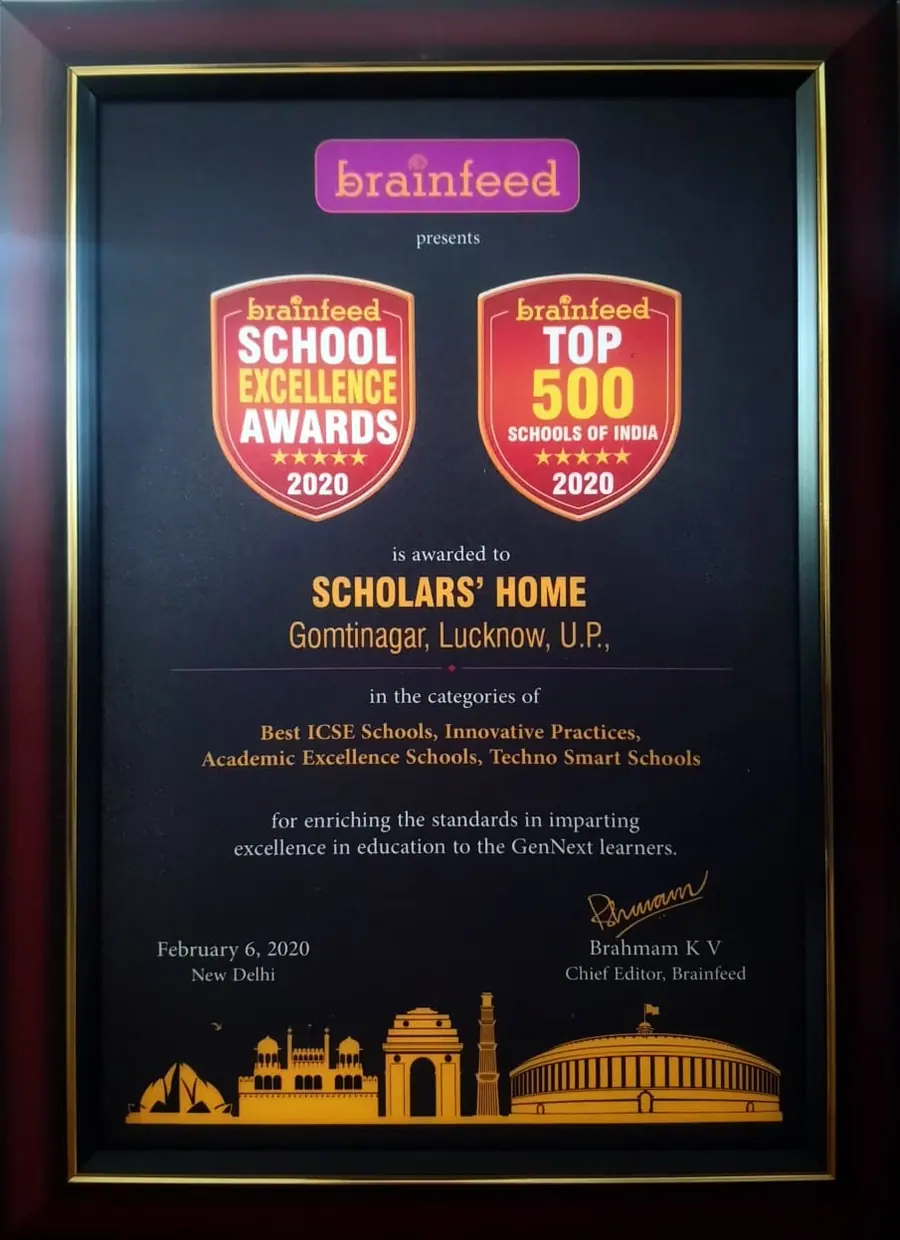 Brainfeed School Excellence Awards Top 500 Schools of India certificate