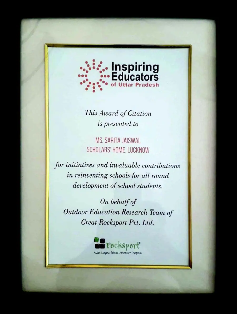 Educators of Uttar Pradesh — citation to Director Mrs. Sarita Jaiswal