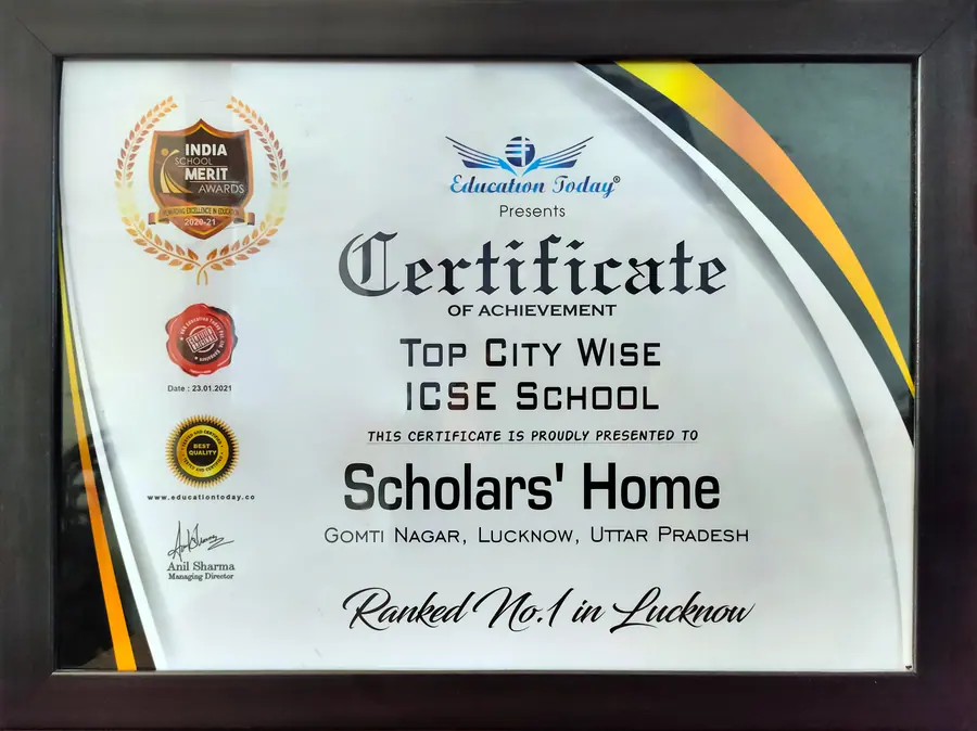Certificate — Top City-wise ICSE School, Ranked No. 1 in Lucknow