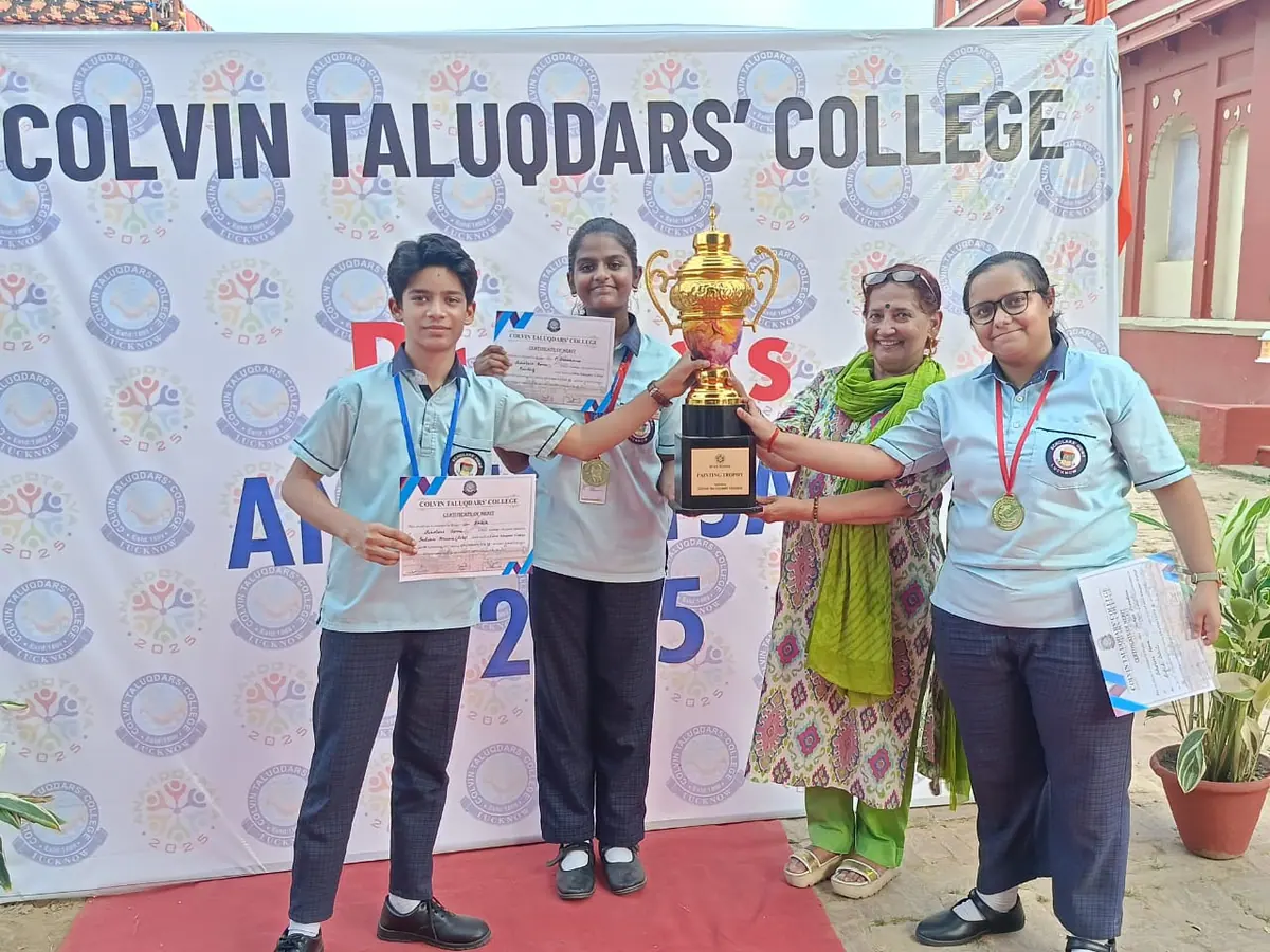 Our team with their trophy at Colvin Taluqdars' College, 2025.
