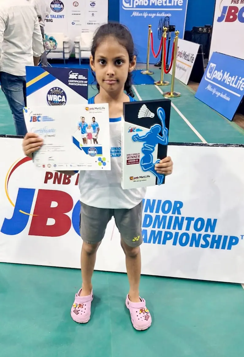 Kimaya Singh, then in Class III, won the Under-9 girls' title at the PNB MetLife Junior Badminton Championship 2024.